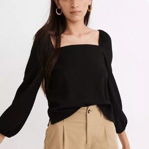 Crepe Square-Neck Puff-Sleeve Top
